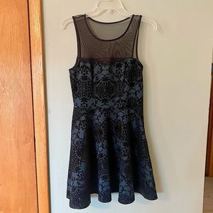 Dark Green and Black Velour & Mesh Skater Dress